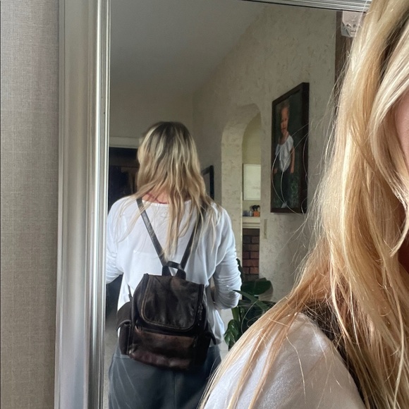 Vintage Genuine Leather 90s Y2K Brown Backpack - Picture 4 of 16